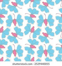 Padrão floral bonito. Textura de vetor uniforme. Um modelo elegante para impressões na moda. Imprima com pequenas flores brancas e folhas azuis. fundo rosa.