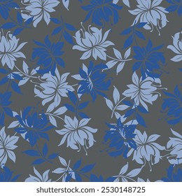 Cute floral pattern. Seamless vector texture. An elegant template for fashionable prints. Print with small white flowers and blue leaves. pink background.