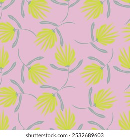 Cute floral pattern. Seamless vector texture. An elegant template for fashionable prints. Print with yellow flowers and green leaves. white background.