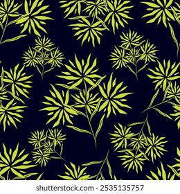 Lindo patrón floral. Textura de Vector sin costuras. Una Plantilla elegante para estampados de moda. Imprimir con flores amarillas y hojas verdes. fondo blanco.