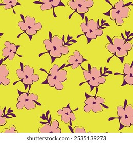 Cute floral pattern. Seamless vector texture. An elegant template for fashionable prints. Print with yellow flowers and green leaves. white background.