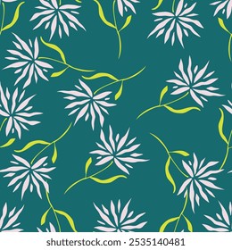 Padrão floral bonito. Textura de vetor uniforme. Um modelo elegante para impressões na moda. Imprima com flores amarelas e folhas verdes. fundo branco.