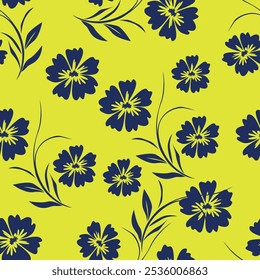 Cute floral pattern. Seamless vector texture. An elegant template for fashionable prints. Print with yellow flowers and green leaves. white background.