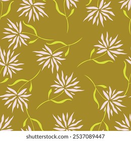 Lindo patrón floral. Textura de Vector sin costuras. Una Plantilla elegante para estampados de moda. Imprimir con flores amarillas y hojas verdes. fondo blanco.