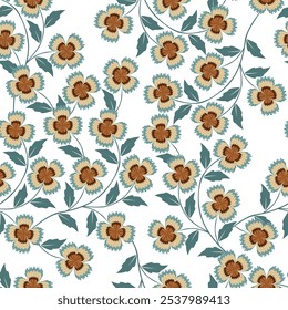 Cute floral pattern. Seamless vector texture. An elegant template for fashionable prints. Print with yellow flowers and green leaves. white background.