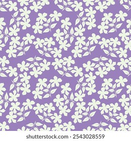 Cute floral pattern. Seamless vector texture. An elegant template for fashionable prints. Print with small white and lilac flowers