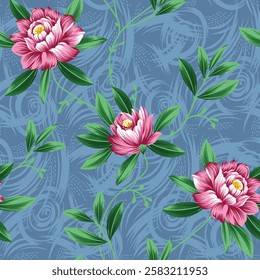 Cute floral pattern in seamless vector flower pattern on blue