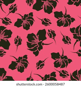 Cute floral pattern. Seamless vector texture. An elegant template for fashionable prints. Print with small white flowers and blue leaves. pink background