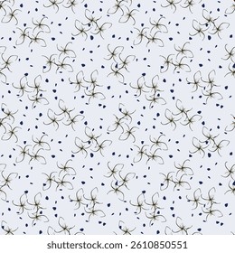 Cute floral pattern. Seamless vector texture. An elegant template for fashionable prints. Print with small white flowers and blue leaves. pink background