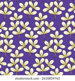 Cute floral pattern. Seamless vector texture. An elegant template for fashionable prints. Print with small white flowers and blue leaves. pink background