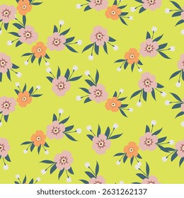 Padrão floral bonito. Padrão de vetor contínuo. Modelo elegante para impressões de moda. Pequenas flores rosa e azul para impressão folclórica. Fundo branco. Vetor de estoque