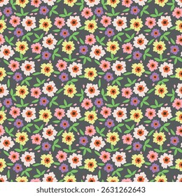 Cute floral pattern. Seamless vector pattern. Elegant template for fashion prints. Small pink and blue flowers for folk print. White background. Stock vector