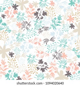Cute floral pattern in shabby chic style. Vector flower background