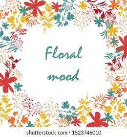Cute floral pattern in shabby chic style. Vector flower background. Bright autumn colors