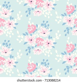 Cute floral pattern in shabby chic style. Vector flower seamless background