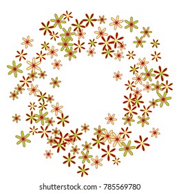 Cute Floral Pattern with Simple Little Flowers for Greeting Card or Poster. Naive Daisy Flowers in Primitive Style. Vector Frame for Spring or Summer Design.