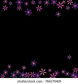 Cute Floral Pattern with Simple Little Flowers for Greeting Card or Poster. Naive Daisy Flowers in Primitive Style. Vector Background for Spring or Summer Design.