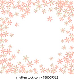 Cute Floral Pattern with Simple Little Flowers for Greeting Card or Poster. Naive Daisy Flowers in Primitive Style. Vector Frame for Spring or Summer Design.