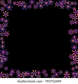 Cute Floral Pattern with Simple Little Flowers for Greeting Card or Poster. Naive Daisy Flowers in Primitive Style. Vector Frame for Spring or Summer Design.