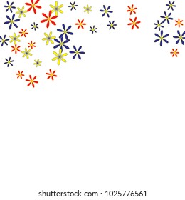 Cute Floral Pattern with Simple Small Flowers for Greeting Card or Poster. Naive Daisy Flowers in Primitive Style. Vector Background for Spring or Summer Design.
