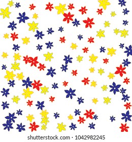 Cute Floral Pattern with Simple Small Flowers for Greeting Card or Poster. Naive Daisy Flowers in Primitive Style. Vector Background for Spring or Summer Design.
