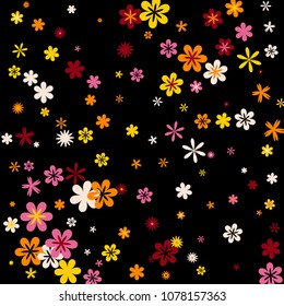 Cute Floral Pattern with Simple Small Flowers for Greeting Card or Poster. Naive Daisy Flowers in Primitive Style. Vector Background for Spring or Summer Design.