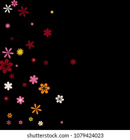 Cute Floral Pattern with Simple Small Flowers for Greeting Card or Poster. Naive Daisy Flowers in Primitive Style. Vector Background for Spring or Summer Design.
