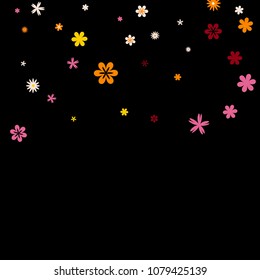 Cute Floral Pattern with Simple Small Flowers for Greeting Card or Poster. Naive Daisy Flowers in Primitive Style. Vector Background for Spring or Summer Design.
