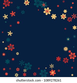Cute Floral Pattern with Simple Small Flowers for Greeting Card or Poster. Naive Daisy Flowers in Primitive Style. Vector Background for Spring or Summer Design.
