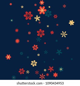 Cute Floral Pattern with Simple Small Flowers for Greeting Card or Poster. Naive Daisy Flowers in Primitive Style. Vector Background for Spring or Summer Design.
