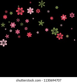 Cute Floral Pattern with Simple Small Flowers for Greeting Card or Poster. Naive Daisy Flowers in Primitive Style. Vector Background for Spring or Summer Design.
