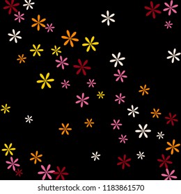 Cute Floral Pattern with Simple Small Flowers for Greeting Card or Poster. Naive Daisy Flowers in Primitive Style. Vector Background for Spring or Summer Design.

