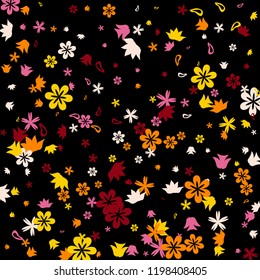 Cute Floral Pattern with Simple Small Flowers for Greeting Card or Poster. Naive Daisy Flowers in Primitive Style. Vector Background for Spring or Summer Design.
