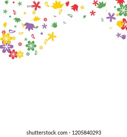 Cute Floral Pattern with Simple Small Flowers for Greeting Card or Poster. Naive Daisy Flowers in Primitive Style. Vector Background for Spring or Summer Design.

