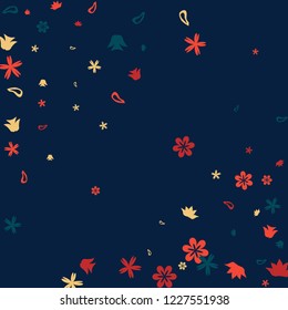 Cute Floral Pattern with Simple Small Flowers for Greeting Card or Poster. Naive Daisy Flowers in Primitive Style. Vector Background for Spring or Summer Design.