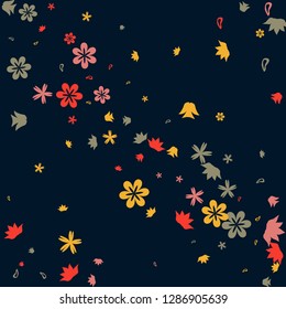 Cute Floral Pattern with Simple Small Flowers for Greeting Card or Poster. Naive Daisy Flowers in Primitive Style. Vector Background for Spring or Summer Design.
