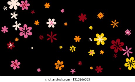 Cute Floral Pattern with Simple Small Flowers for Greeting Card or Poster. Naive Daisy Flowers in Primitive Style. Vector Background for Spring or Summer Design.
