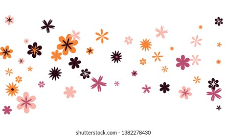 Cute Floral Pattern with Simple Small Flowers for Greeting Card or Poster. Naive Daisy Flowers in Primitive Style. Vector Background for Spring or Summer Design.
