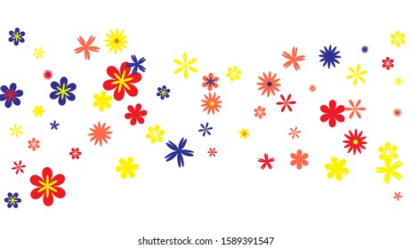 Cute Floral Pattern with Simple Small Flowers for Greeting Card or Poster. Naive Daisy Flowers in Primitive Style. Vector Background for Spring or Summer Design.
