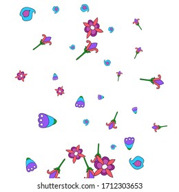 Cute Floral Pattern with Simple Small Flowers for Greeting Card or Poster. Naive Daisy Flowers in Primitive Style. Vector Background for Spring or Summer Design.
