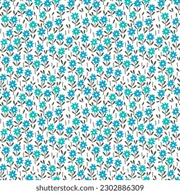 Cute floral pattern in small  chamomile flowers. Small light blue flowers. White background. Ditsy print. Floral seamless background. Delicate template for fashion prints. Stock pattern.