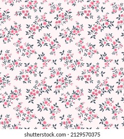 Cute floral pattern in the small daisy flower. Seamless vector texture. Elegant template for fashion prints. Printing with small rose pink flowers. White background.