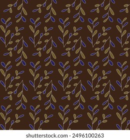 Cute floral pattern in the small daisy flower. Seamless pattern on  dark brown background, vector illustration