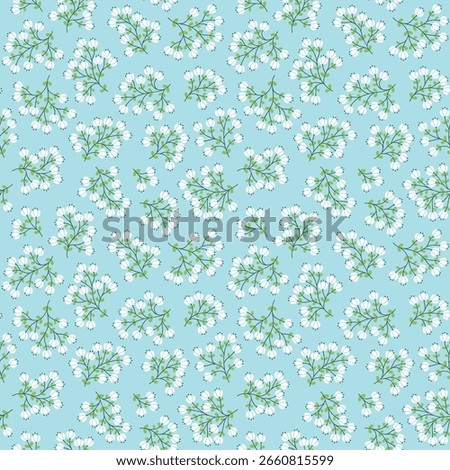 Cute floral pattern in small decorative flowers. Small white flowers. Pastel blue background. Ditsy print. Floral seamless background baby pattern in small cute abstract flowers. Stock floral flowers