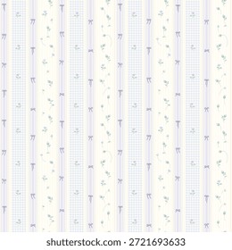 Cute floral pattern in small design. Small flowers on stripe background. Ditsy floral seamless pattern. Pretty Gingham print. Purple wildflower surface design. for fashion, fabric, wallpaper, textile