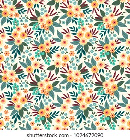 Cute Floral pattern in the small flower. "Ditsy print". Motifs scattered random. Seamless texture. Elegant template for fashion prints. Printing with small yellow flowers. White background.