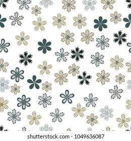 Cute Floral pattern in the small flower. Varicolowhite, gray and black vector seamless illustration. Tropical seamless pattern with many white, gray and black abstract flowers.