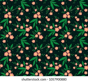 Cute Floral pattern in the small flower. Ditsy print. Motifs scattered random. Seamless vector texture. Elegant template for fashion prints. Printing with small pink flowers. Dark background.