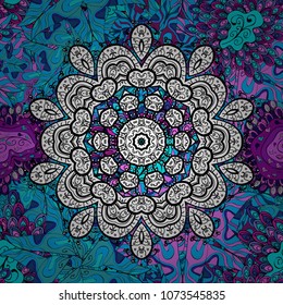 Cute Floral pattern in the small flower. Varicoloblue, black, white and pink vector seamless illustration. Tropical seamless pattern with many blue, black, white and pink abstract flowers.