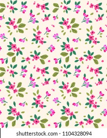 Cute floral pattern in the small flower. Ditsy print. Seamless vector texture. Elegant template for fashion prints. Printing with small rose-colored flowers. White background.